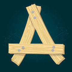 Font from wooden boards, letter A