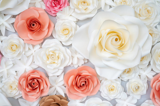 Paper rose background.Soft light on handmade paper rose for wedding wallpaper. valentine concept.