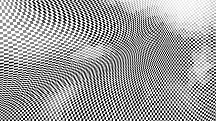 Optical illusion of curved checkered surface, 3d render computer generated background