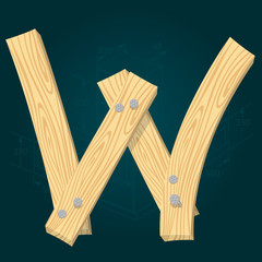 Font from wooden boards, letter W