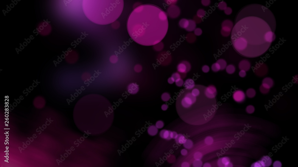 Poster purple wandering lights in the darkness with bokeh effect and fog, 3d render, computer generated bac