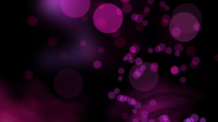 Purple wandering lights in the darkness with bokeh effect and fog, 3d render, computer generated background