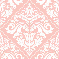 Orient classic pink and white pattern. Seamless abstract background with vintage elements. Orient background