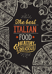 Pizza illustration for italian cuisine restaurant.  - obrazy, fototapety, plakaty