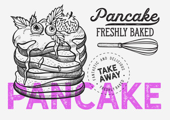 Waffle, pancake, crepe illustration for bakery.