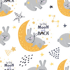 Seamless pattern with sleeping bunnies