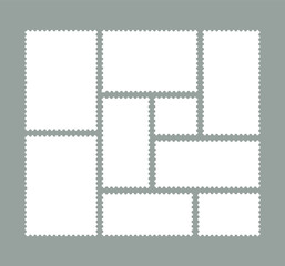 Set of postage stamps. Blank postage stamps. Stamps for mail letter.