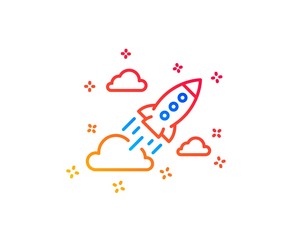 Startup rocket line icon. Launch Project sign. Innovation symbol. Gradient design elements. Linear startup rocket icon. Random shapes. Vector