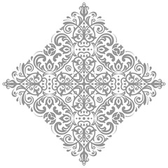 Oriental pattern with silver arabesques and floral elements. Traditional classic ornament. Vintage pattern with arabesques