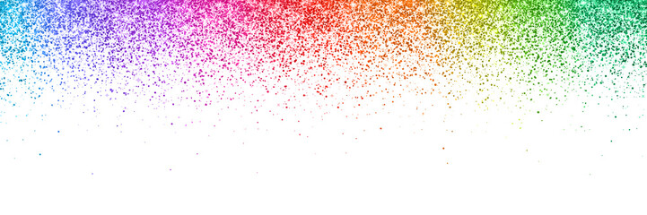 Colorful glittering confetti on white background, wide horizontal orientation. Vector