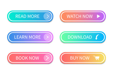 Gradient action buttons. Modern style buttons. Web buttons. Vector illustration.