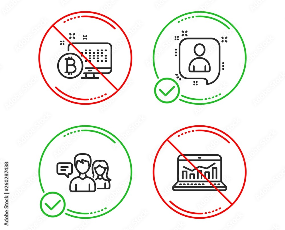 Poster do or stop. people talking, bitcoin system and developers chat icons simple set. web analytics sign.