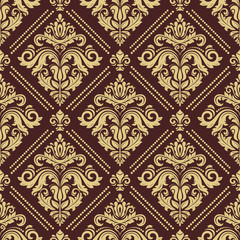 Classic seamless pattern. Damask orient ornament. Classic vintage brown and golden background
