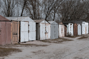 Rusty russian car garages. USSR garage complex