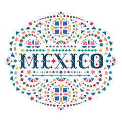 Mexico word and Mexican traditional embroidery motif for festive card. - 260287629