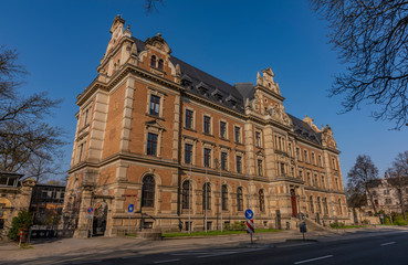 Fototapeta na wymiar Old buildings in spring sunny morning in Zwickau city in Germany