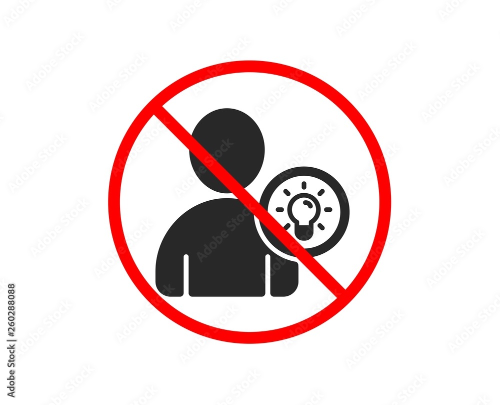 Poster no or stop. user icon. profile with lamp bulb sign. person silhouette with idea symbol. prohibited b