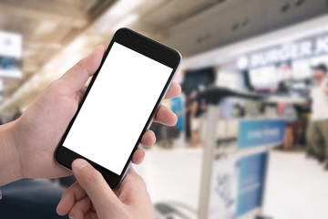 woman using Smartphone. Blank screen mobile phone for graphic display montage.networking service.