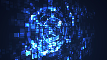 Abstract circle cyber digital technology graphic illustration blue color. Internet futuristic concept.