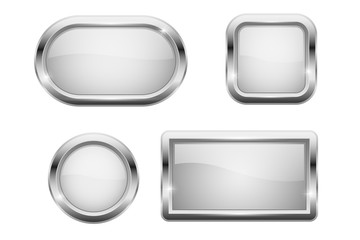 White glass buttons with chrome frame