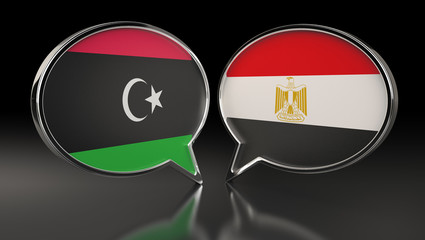 Libya and Egypt flags with Speech Bubbles. 3D Illustration