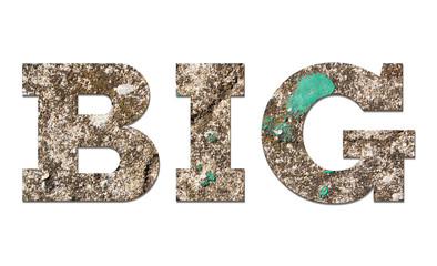 BIG word with old concrete wall on white background