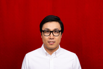 Chinese couple taking a photo for their marriage certificate