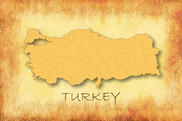 Old vintage style Turkey map, paper texture background