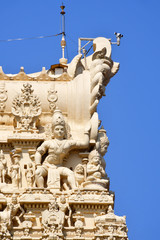 Fragment of the tower of Shri Padmanabhaswamy temple, Trivandrum, Kerala, India