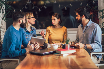 Group of students study at home. Learning and preparing for university exam, selective focus.
