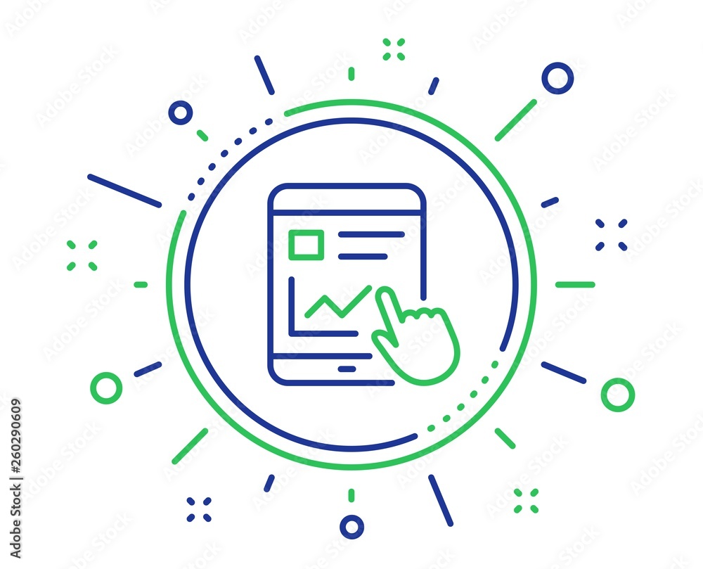 Poster online education line icon. tablet pc sign. web presentation with charts symbol. quality design elem