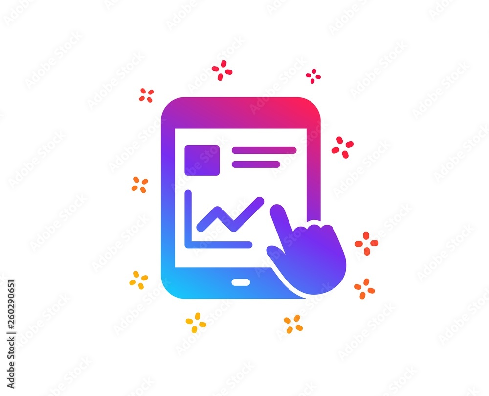 Poster online education icon. tablet pc sign. web presentation with charts symbol. dynamic shapes. gradient