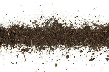 Dirty earth on white background. Natural soil texture