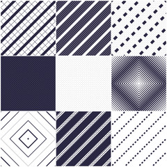 Minimal lines vector seamless patterns set, abstract backgrounds collection. Simple geometric designs. Seamless lines vector minimalistic arts. Crossed lines grid