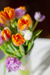 Bouquete of colorful spring tulips in a sunny day