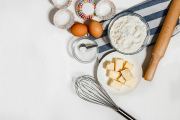 Ingredients for baking on the white table