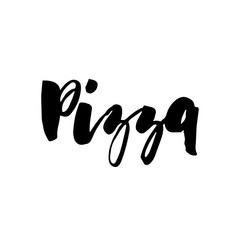 PIZZA hand-lettering calligraphy. Pizza hand drawn vector stock illustration. Modern brush ink. Isolated on white background.