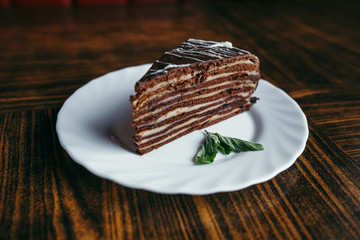 slices of chopped cake at the restaurant's showcase