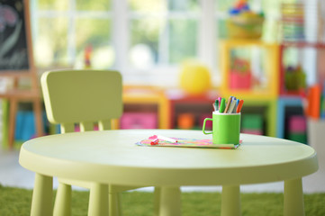 Cup with pencils and colorful drawing