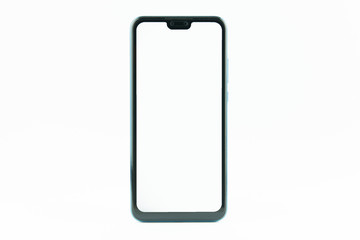 New smart phone with white screen isolated on white background.