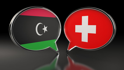 Fototapeta premium Libya and Switzerland flags with Speech Bubbles. 3D Illustration