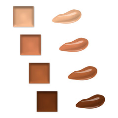 Make-up palette with smear samples isolated on white background, realistic illustration. Makeup concealer, cream eyeshadow or lipstick, vector template