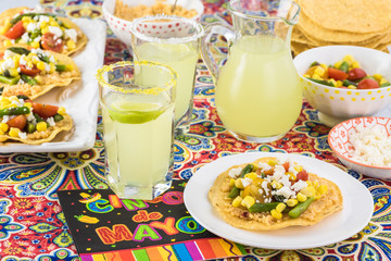 Mexican food. Veggie corn tostadas with caulflower mash.