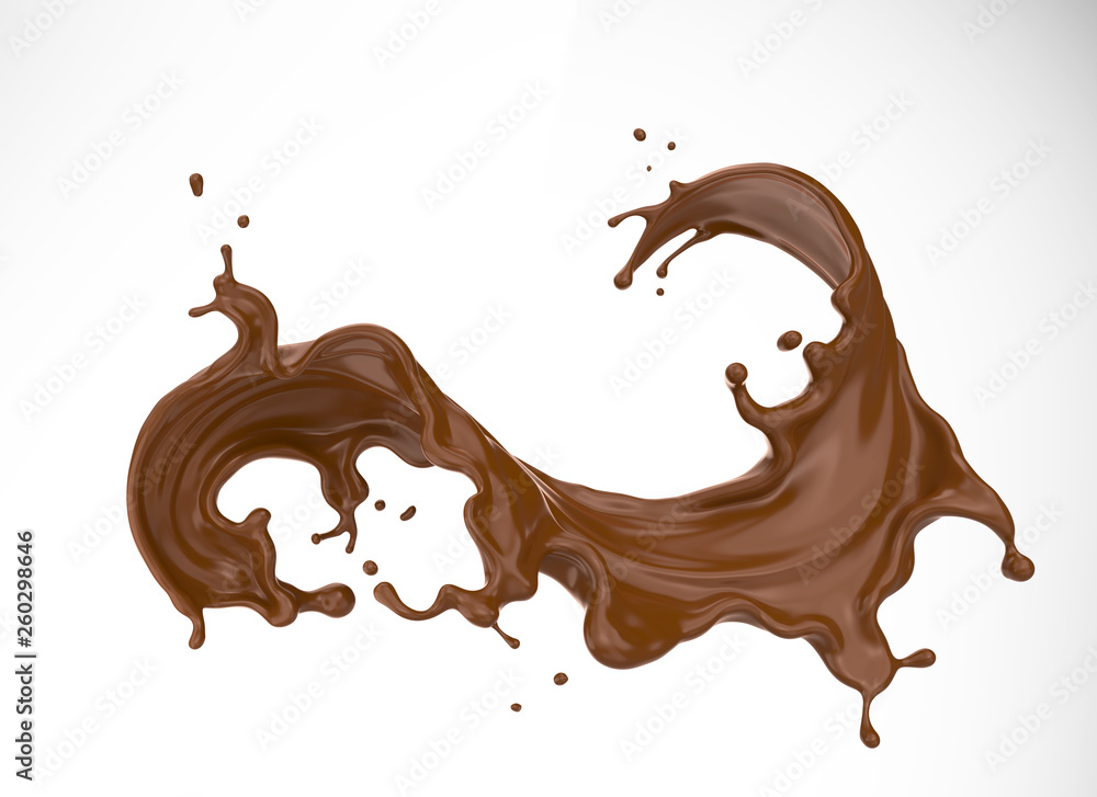 Aufkleber chocolate milk or cocoa splash isolated on white background, 3d rendering include clipping path.