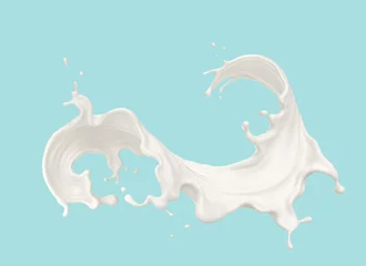 Foto op Plexiglas milk or yogurt splash isolated on blue background, 3d rendering Include clipping path. © Anusorn