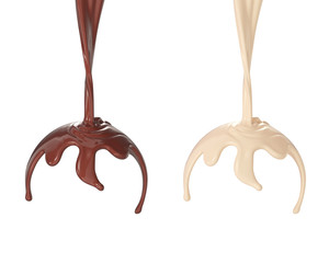Chocolate or Cocoa and Milk splash isolated on white background Include clipping path, 3d...