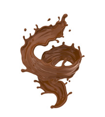Chocolate or cocoa splash isolated on white background, 3d rendering Include clipping path.