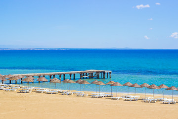 North Cyprus. Antique city of Salamis. View on the ruins, beach and sea