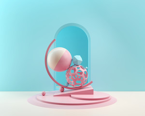 3d rendering abstract shape background, design for podium display in minimal pastel scene.