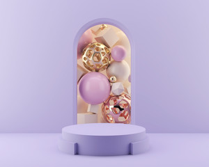 3d rendering abstract shape background, design for podium display in minimal pastel color scene.